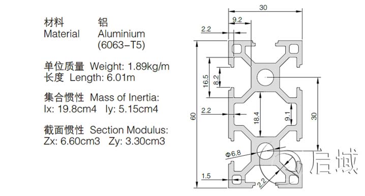 3060歐標直角鋁型材 3060歐標直角鋁型材